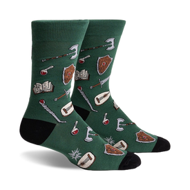 adventure at your feet! medieval themed mens green novelty crew 0