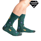 Lifestyle shot showing Beetle-Mania! socks on a person's legs, showcasing the fit and style.