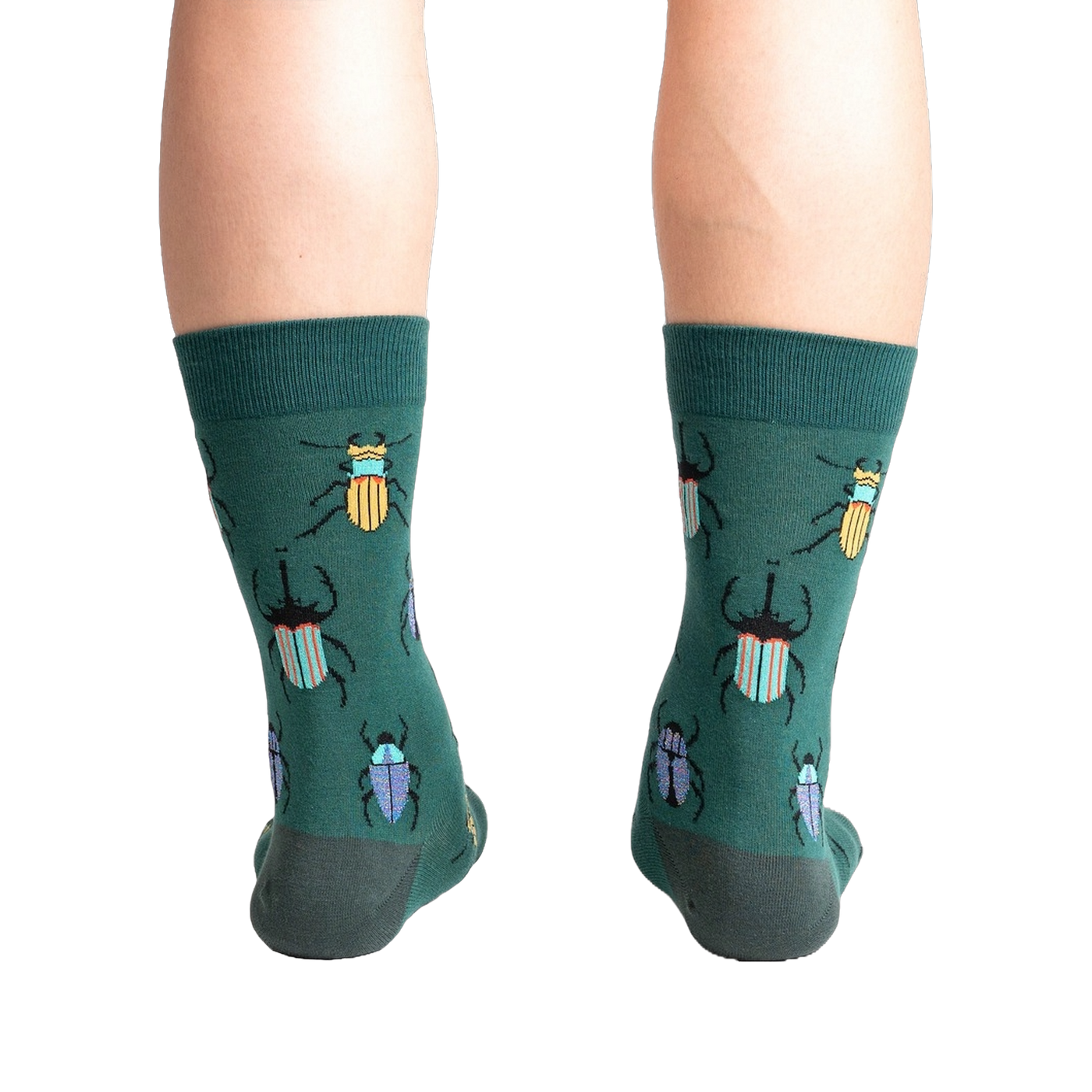 Back view of Beetle-Mania! socks, highlighting the full design and color detail.
