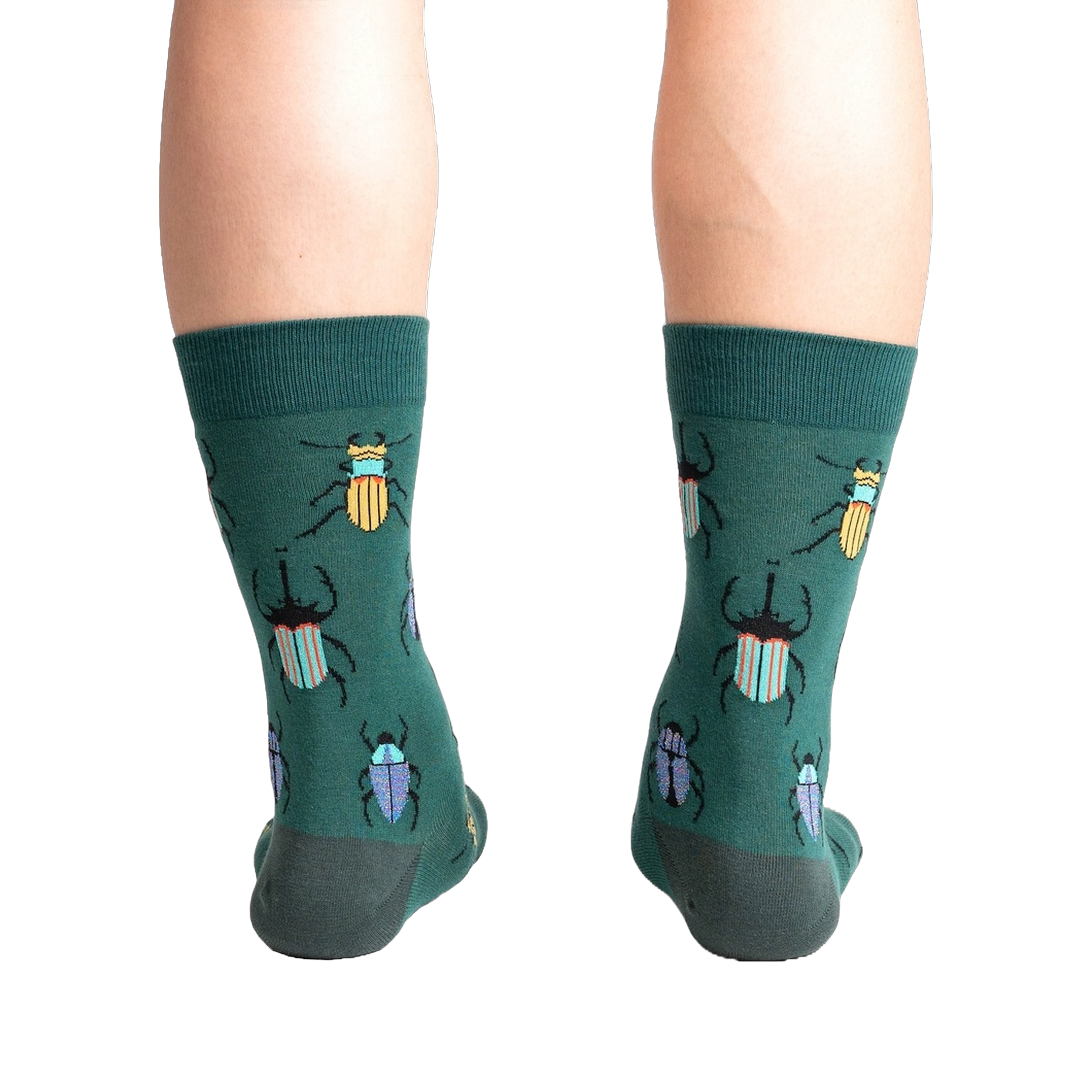 Back view of Beetle-Mania! socks, highlighting the full design and color detail.