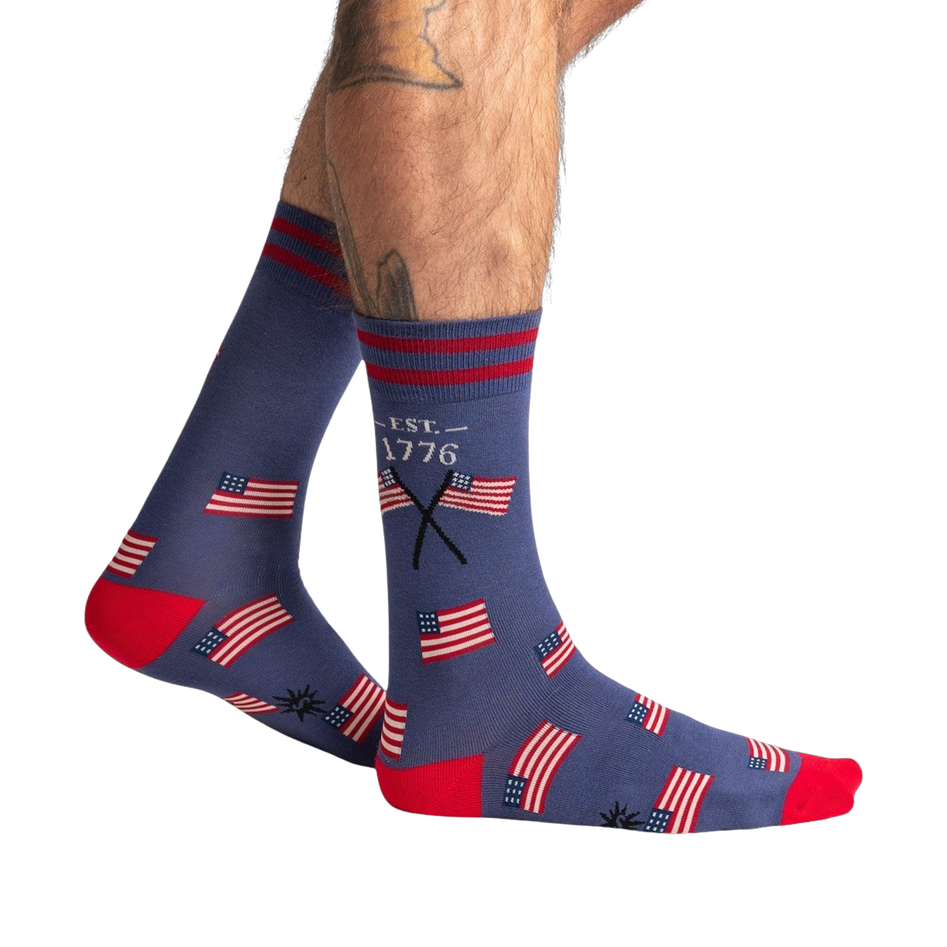 Lifestyle photo showcasing Est. 1776 socks on a person's legs, highlighting the fit and style.