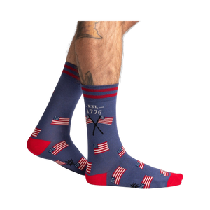 Lifestyle photo showcasing Est. 1776 socks on a person's legs, highlighting the fit and style.