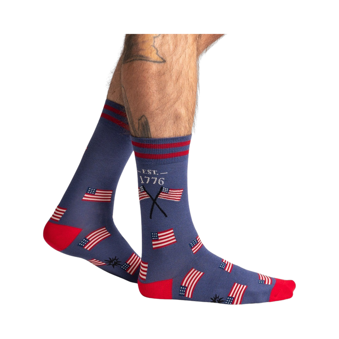 Lifestyle photo showcasing Est. 1776 socks on a person's legs, highlighting the fit and style.