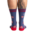 Rear view of Est. 1776 socks, showing the full design detail of the American flags and stripes on the back of the socks.