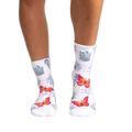 Back view of women's white ankle socks showcasing the butterfly and floral print.