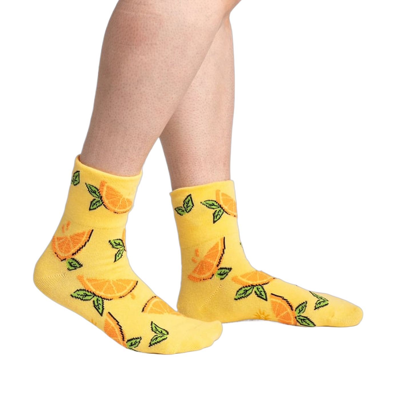 Another lifestyle shot showcasing the socks on a person's legs from a different angle.