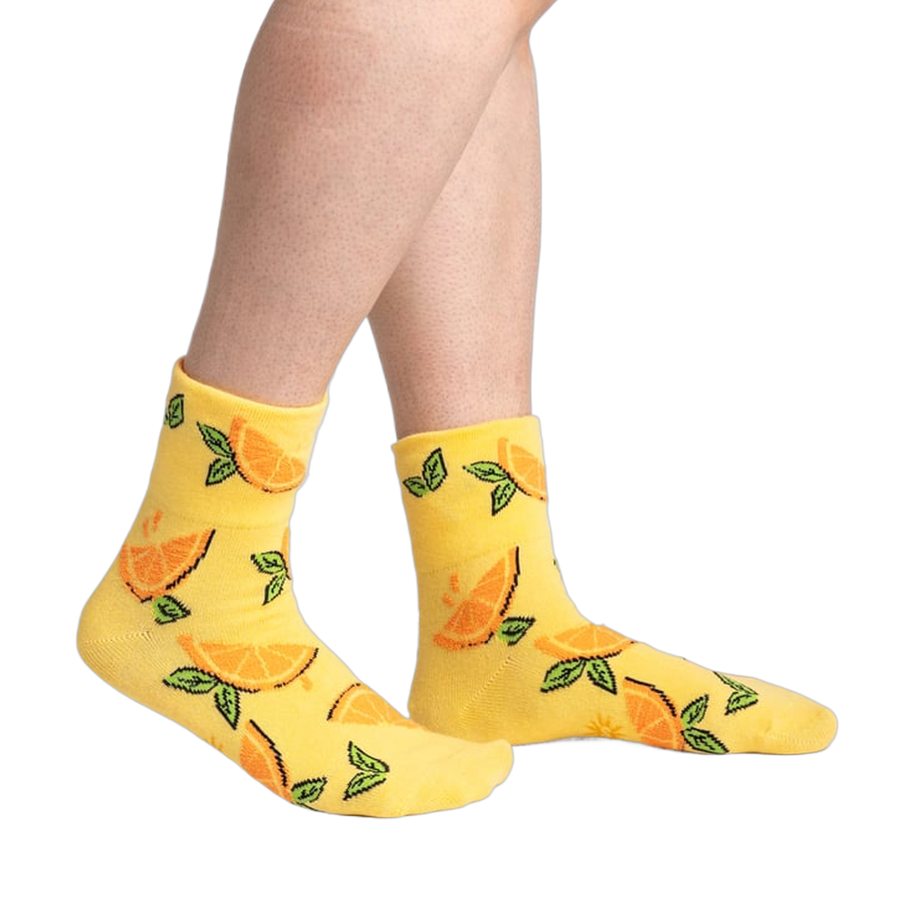 Another lifestyle shot showcasing the socks on a person's legs from a different angle.