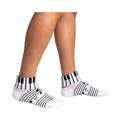 Lifestyle shot showing the socks on a person's legs, highlighting their fit and style.