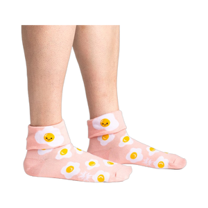 Lifestyle shot showing the socks on a person's legs, showcasing the fit and style.