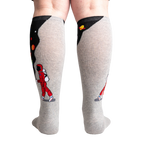 Rear view of the socks showing the full design on both socks. The grey and black space theme is visible.
