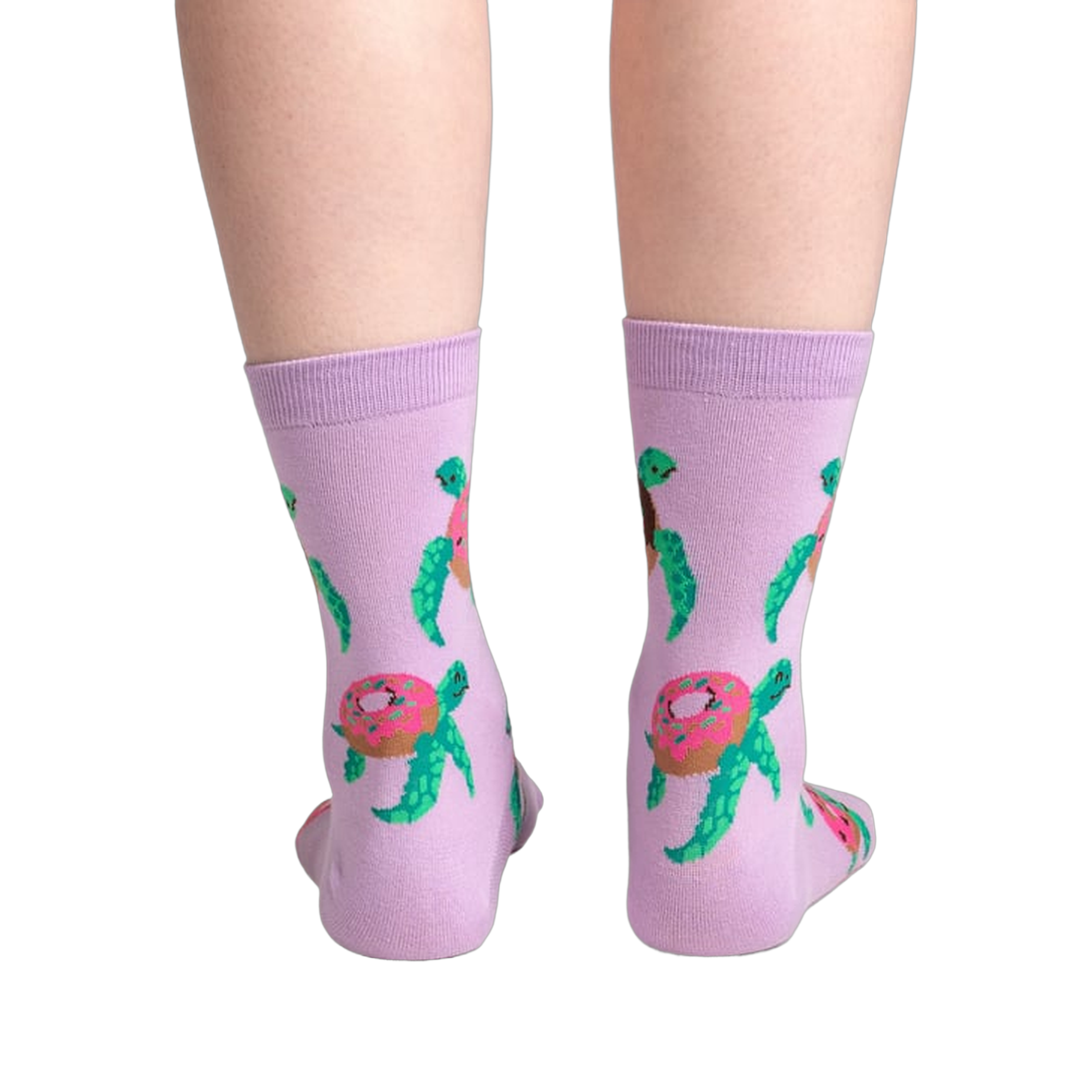 Back view of the same socks, showing the donut-turtle pattern.