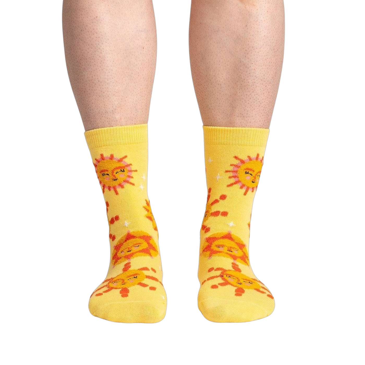 Lifestyle shot showing the socks on a person's legs, showcasing how they look when worn.