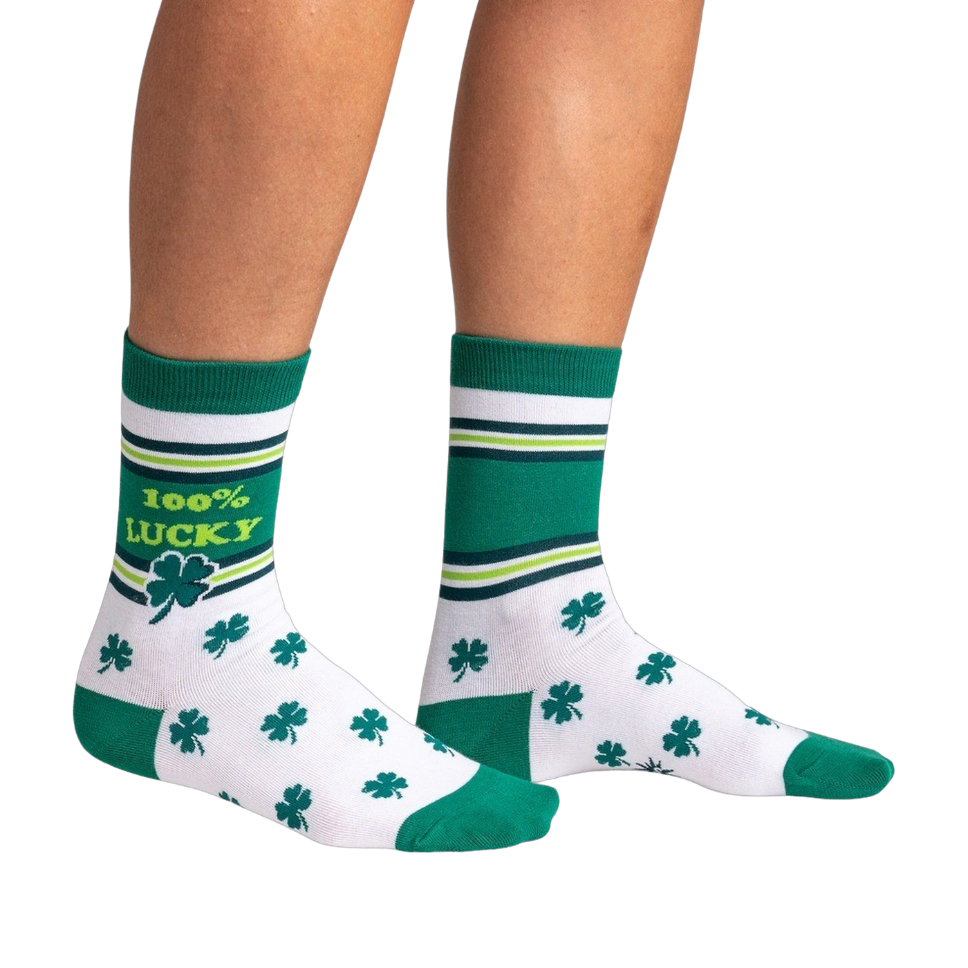 Lifestyle shot showing the socks on a person's legs against a black background.