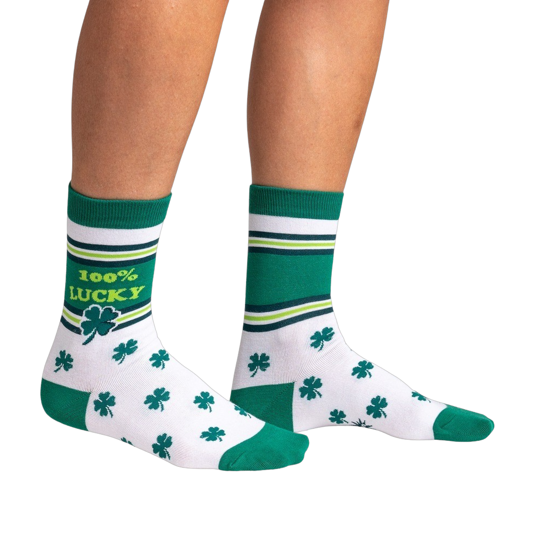 Lifestyle shot showing the socks on a person's legs against a black background.