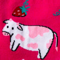 Close-up detail shot of a cow and strawberry design element from Strawberry Milk socks.