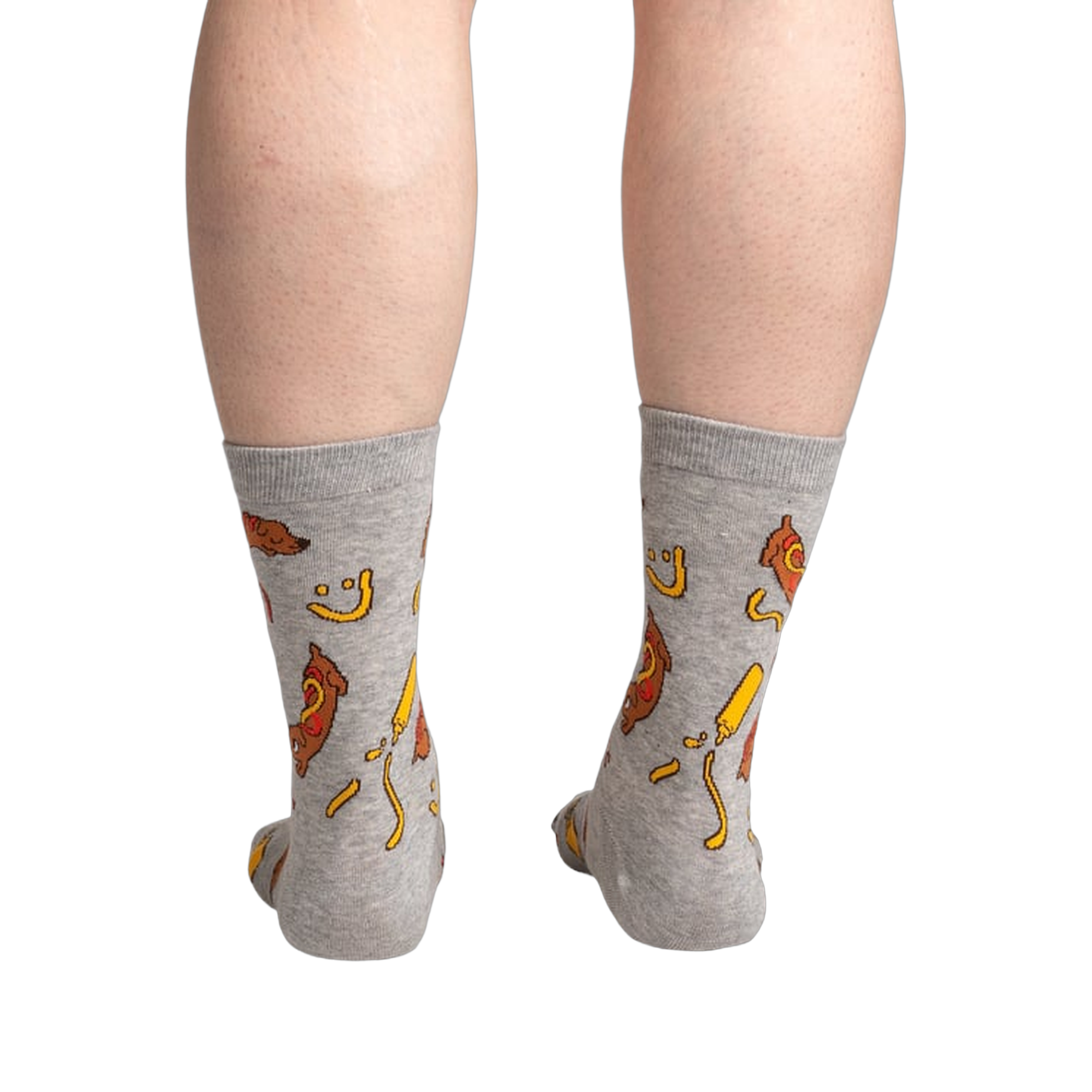 Back view of the socks on a person's legs.