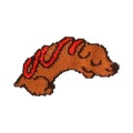 Close-up detail of the dachshund hot dog design on the socks.