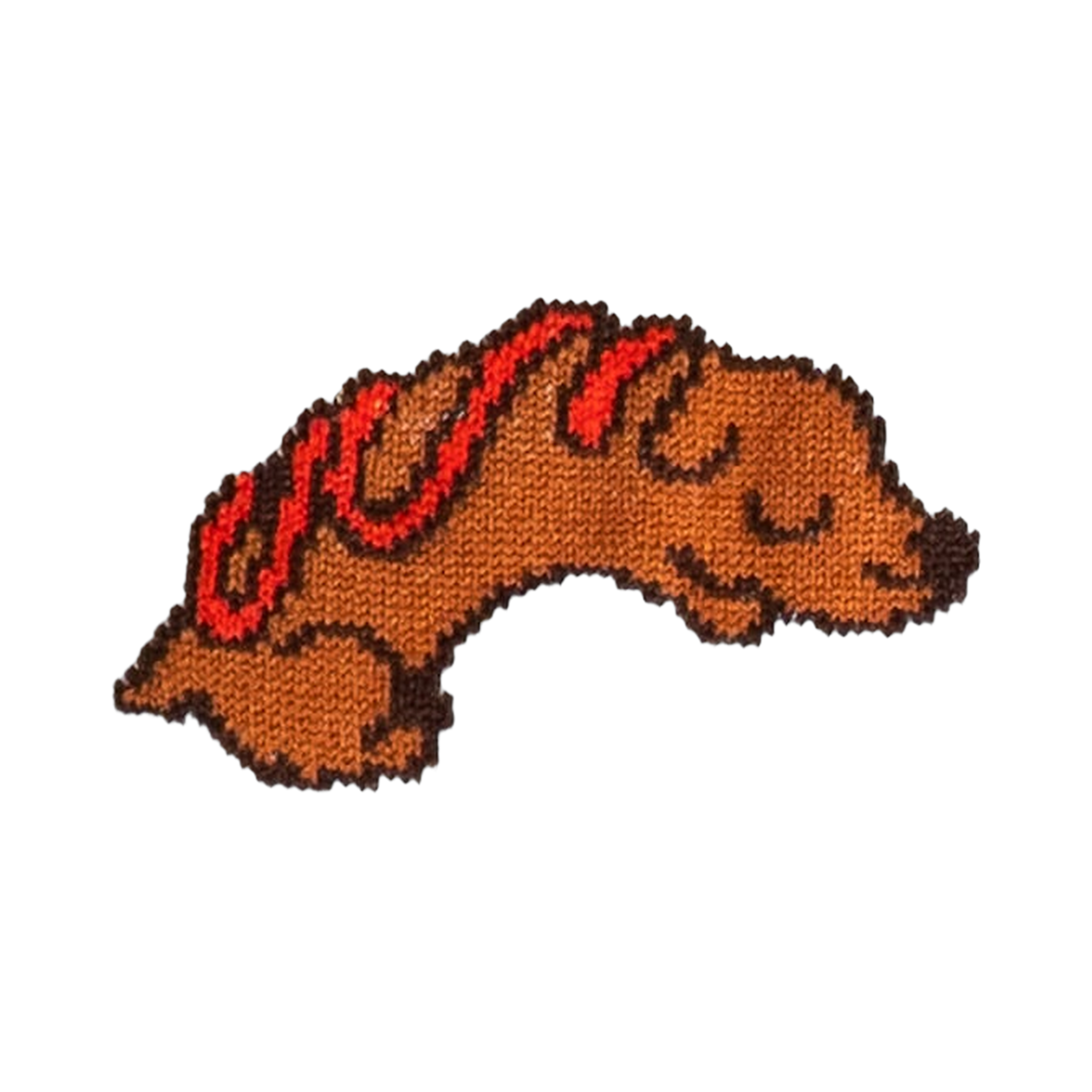 Close-up detail of the dachshund hot dog design on the socks.