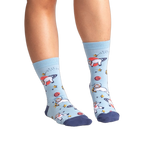 Lifestyle shot showing the socks on a person's legs, highlighting the fit and style.