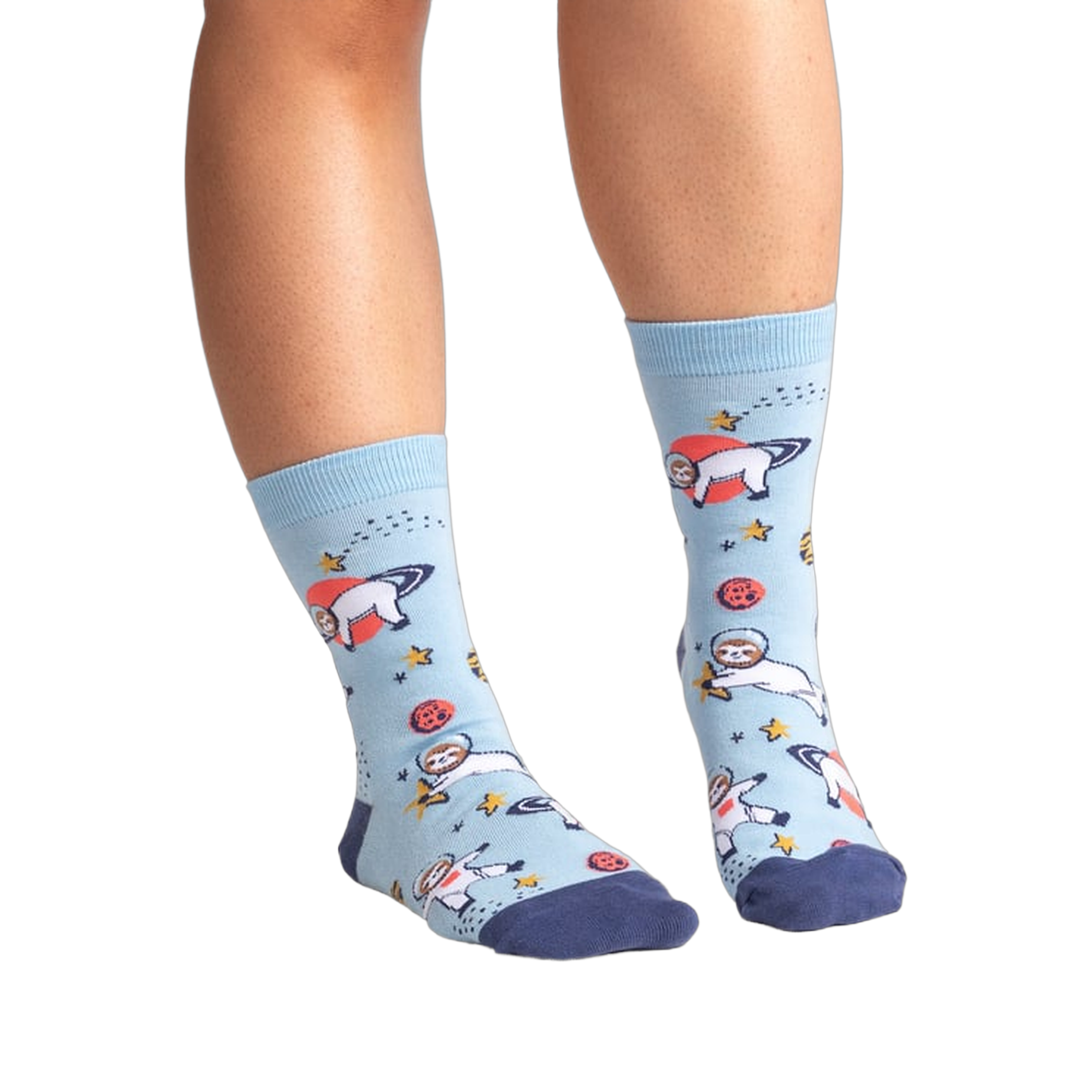Lifestyle shot showing the socks on a person's legs, highlighting the fit and style.