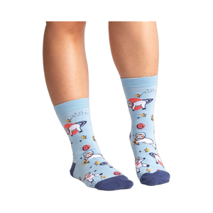 Lifestyle shot showing the socks on a person's legs, highlighting the fit and style.