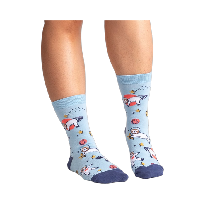 Lifestyle shot showing the socks on a person's legs, highlighting the fit and style.