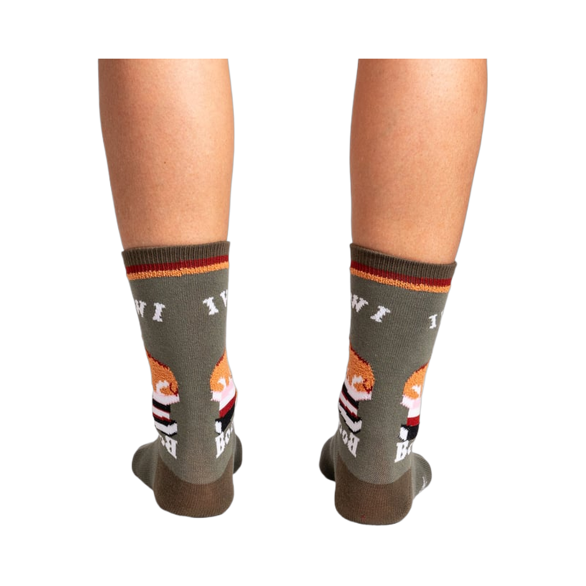 Rear view of the socks, showing the full design detail on the back of each sock.