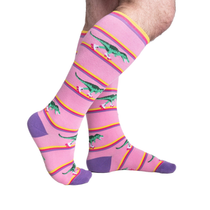 Lifestyle shot showing Rawr-ler Rink socks on a person's legs, showcasing the fit and pattern.