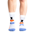 Lifestyle shot: Model wearing the 'I Love Books' socks. Shows how the socks look on feet.