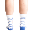 Back view of 'I Love Books' socks worn on model's feet, showing sock's back design and fit.