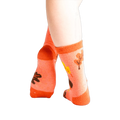 Back view: Pair of coral Acorn-ey socks on a white background.