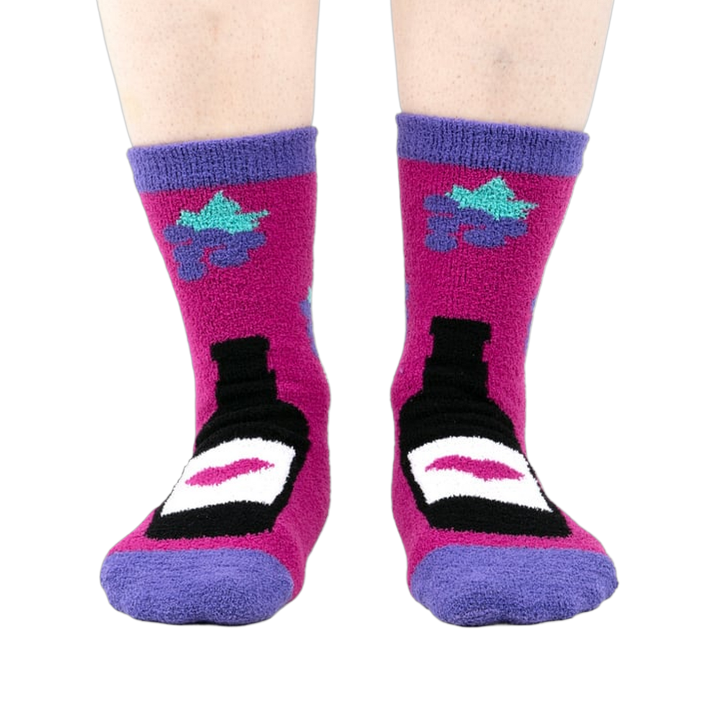 Close-up of 'You Are Really Grape' socks on a person's feet, showcasing the design and fit.