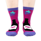 Close-up of 'You Are Really Grape' socks on a person's feet, showcasing the design and fit.