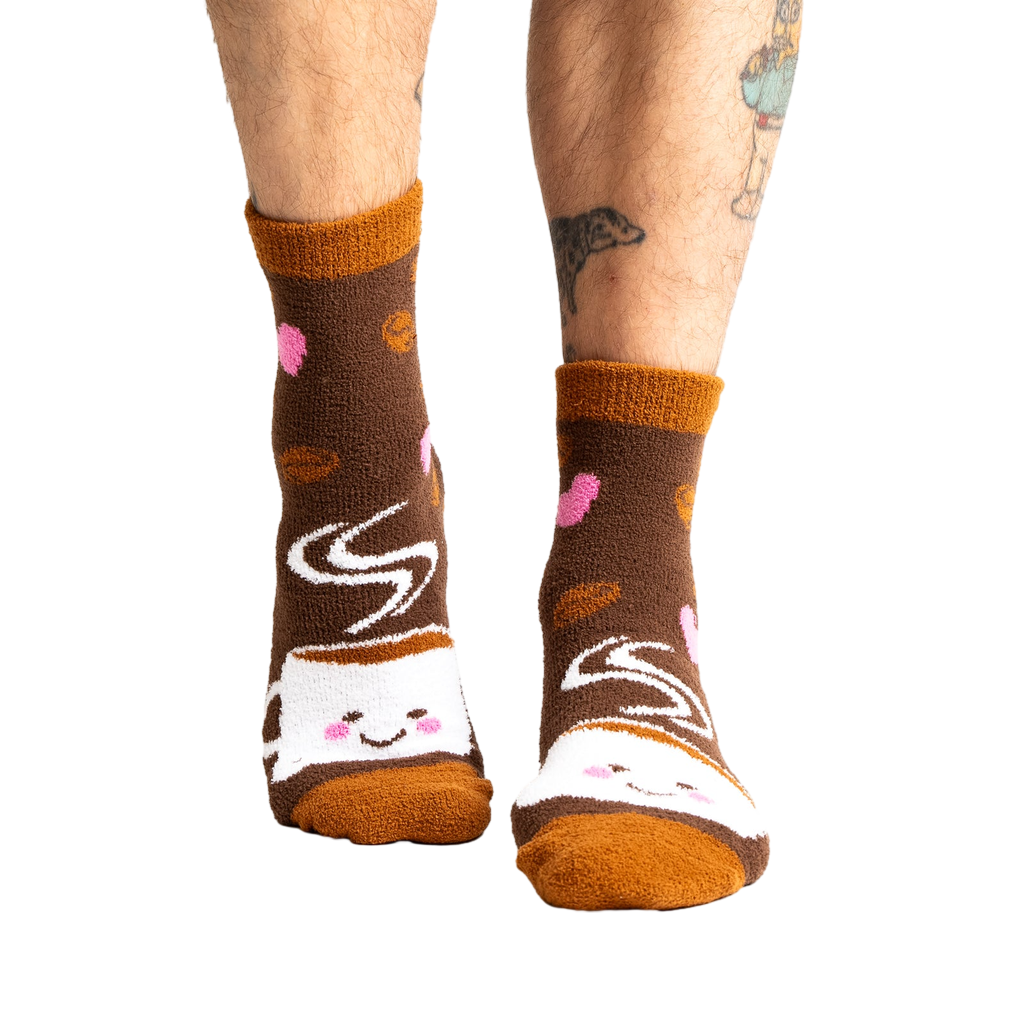 Lifestyle photo showing the socks on a person's feet. 