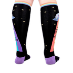 Rear view of 'The Truth Is Out There' knee-high socks. Shows the design on the back of the socks.