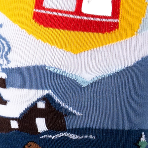 Close-up detail shot of the sock's knitted texture and the top portion of the design.