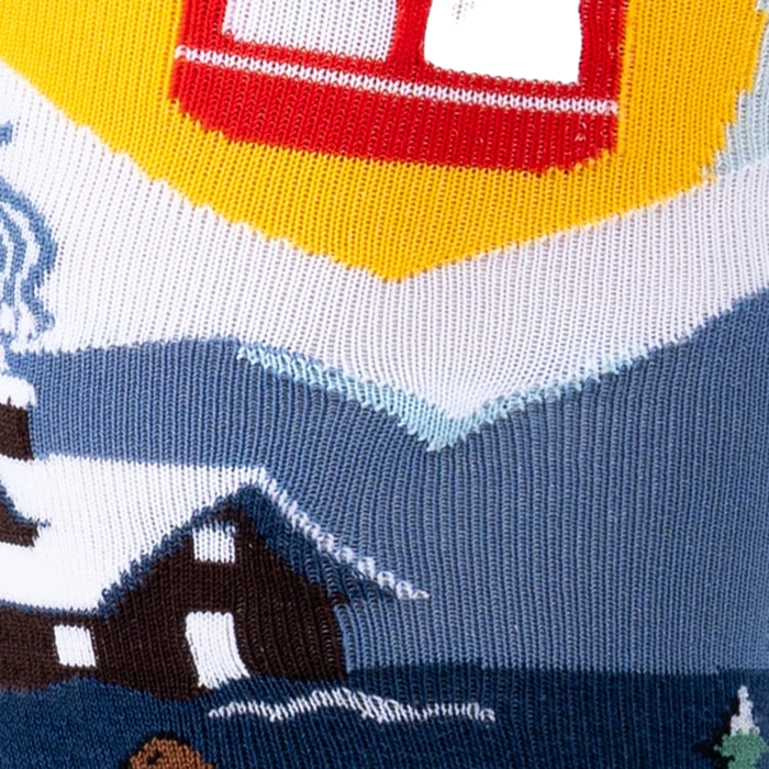 Close-up detail shot of the sock's knitted texture and the top portion of the design.