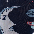 Close-up detail shot of the crescent moon and planets on the Moonshadow socks.