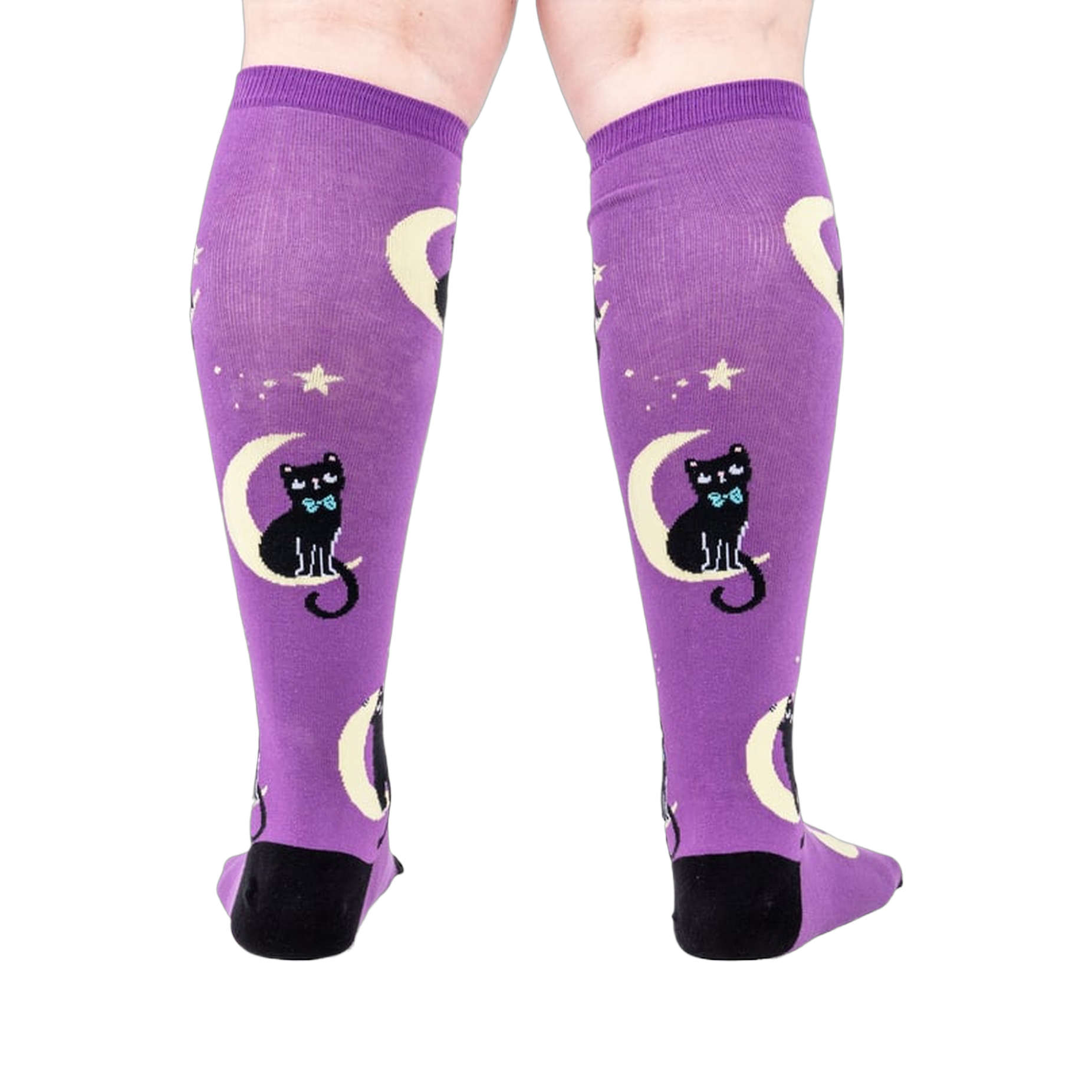 Back view of the socks on a person's legs showcasing the complete design.