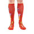Front view of the 'Herding Cats' socks on a person's legs.