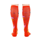 Back view of the 'Herding Cats' socks on a person's legs.