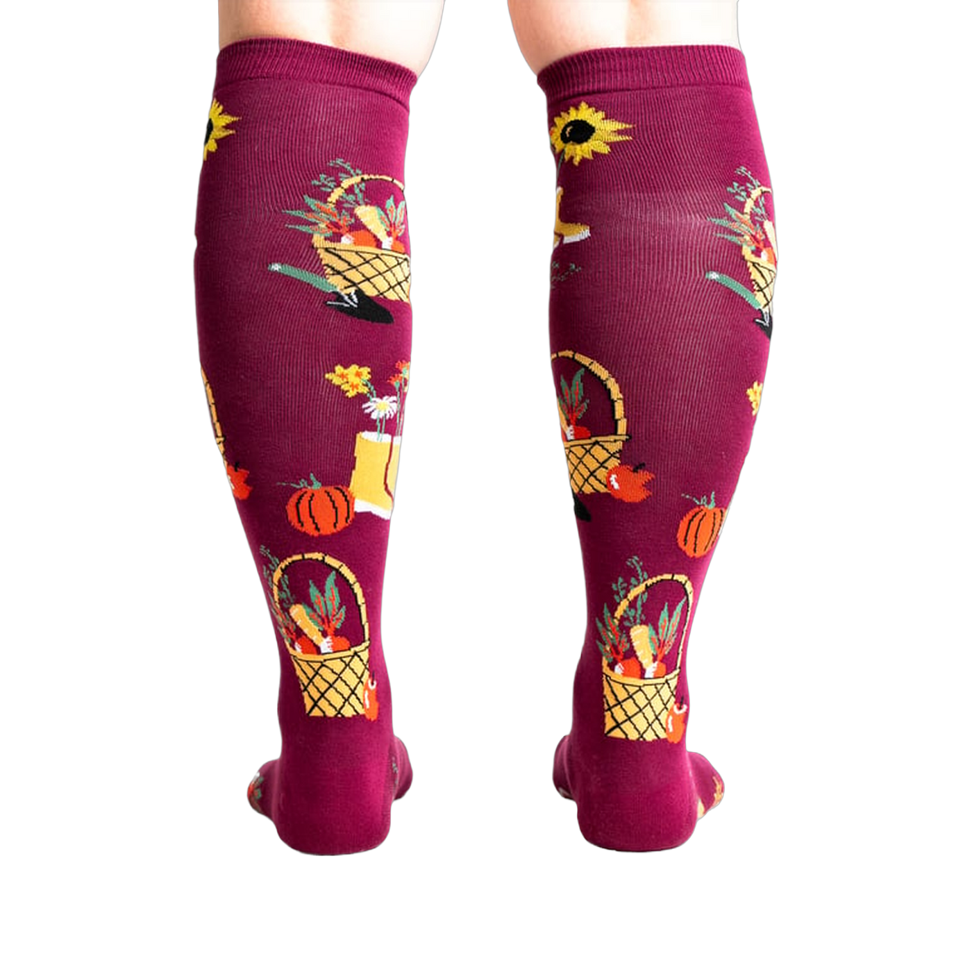 Flat lay product shot of Autumn Harvest knee-high socks.