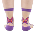 Close-up detail shot showcasing the butterfly design on the sheer sock fabric.