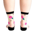 Back view of the socks showing the rose pattern and black detailing.