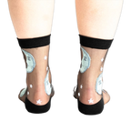 Close-up back view of the socks, emphasizing the design on the heel and ankle.