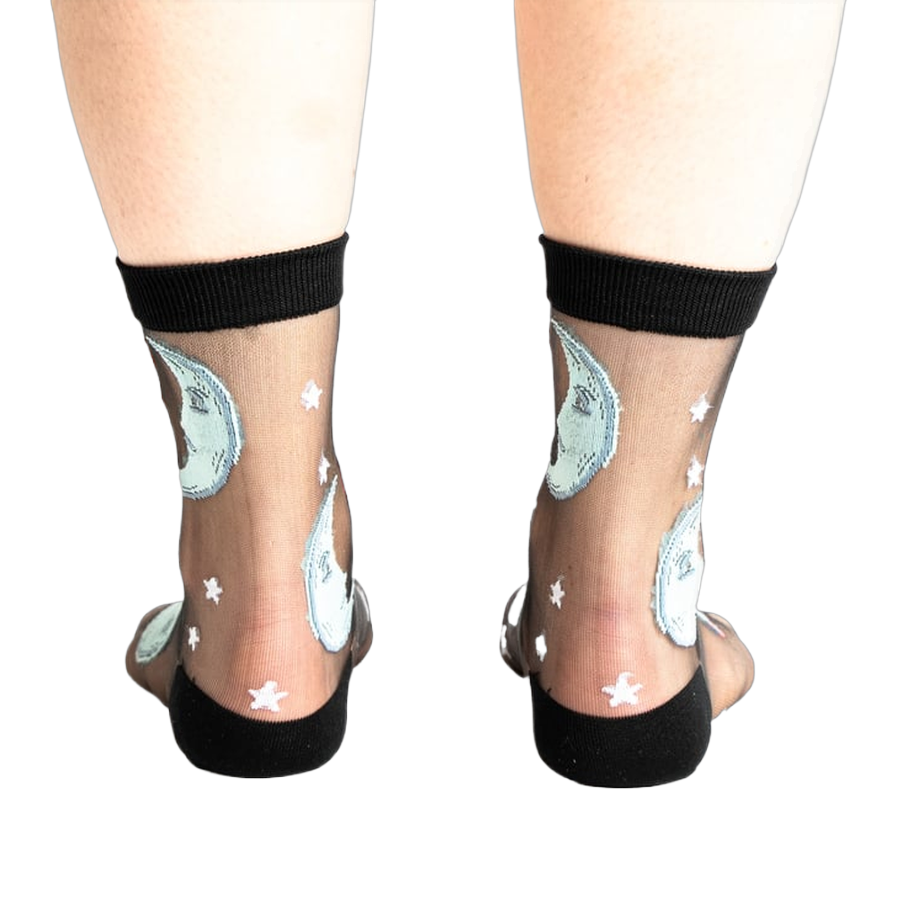 Close-up back view of the socks, emphasizing the design on the heel and ankle.