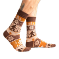 Lifestyle shot of Bigfoot socks on a person's feet, showcasing how they look when worn.