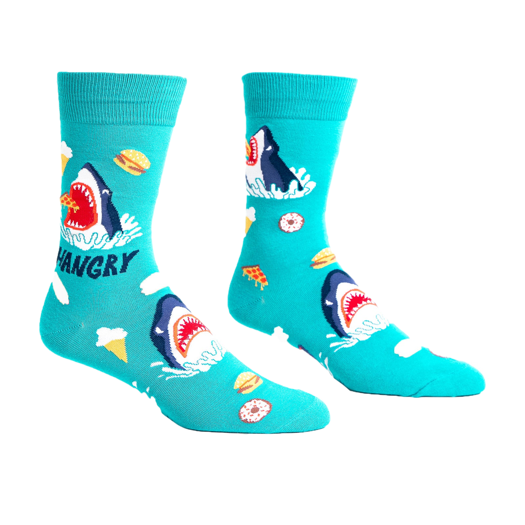 Another product shot of the 'Hangry' socks showing the design detail.