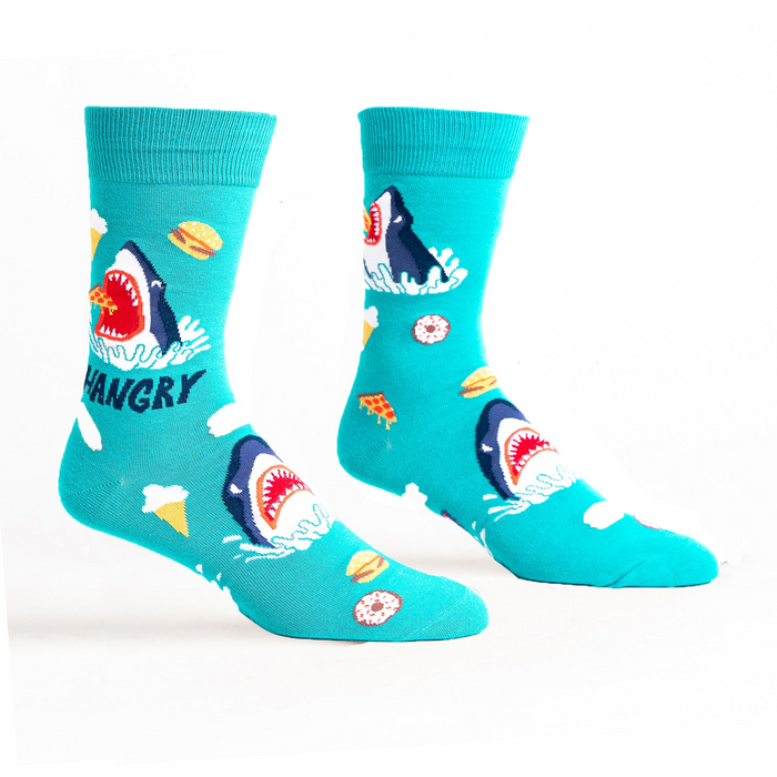 Another product shot of the 'Hangry' socks showing the design detail.