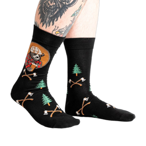Lifestyle shot of Bear Necessities socks on a person's legs.